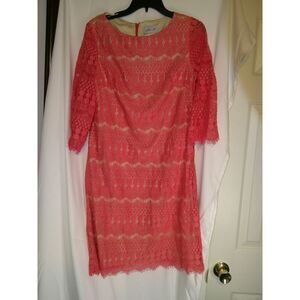Jessica H Coral‎ Pink Lace Overlay Cocktail Dress with 3/4 Sleeves Size 10